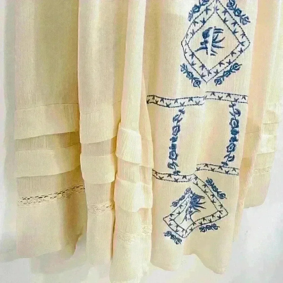 Rare Free People Diamonds in the Sky Dress | Ivory & Blue Embroidered Boho Midi - Picture 13 of 16